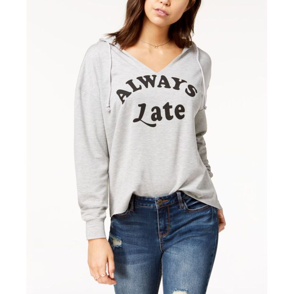 Pretty Rebellious Juniors Always Late Graphic Hooded Top